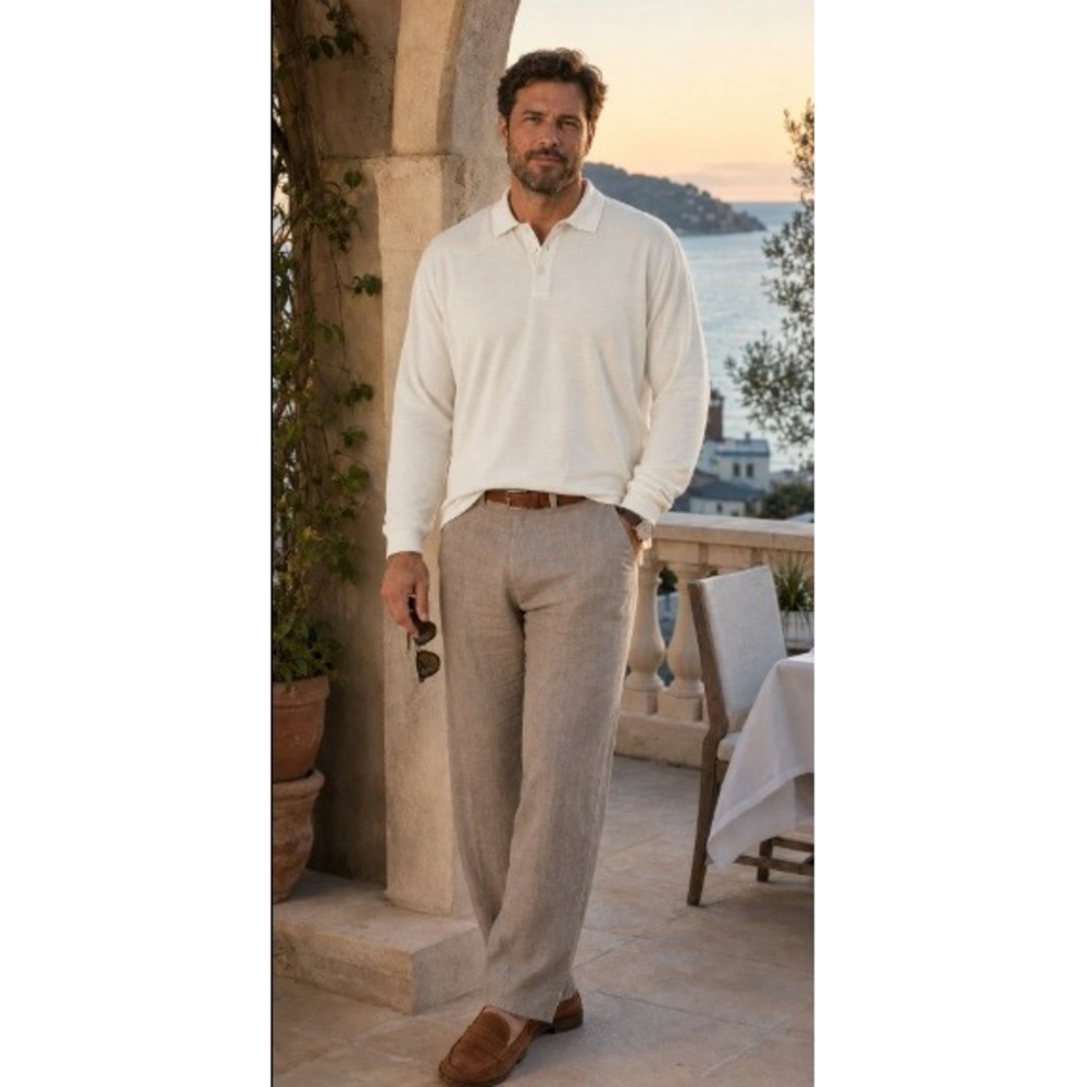 Bugatchi Uomo Men's XXL Ivory Modal Blend Long Sleeve Textured Polo Shirt